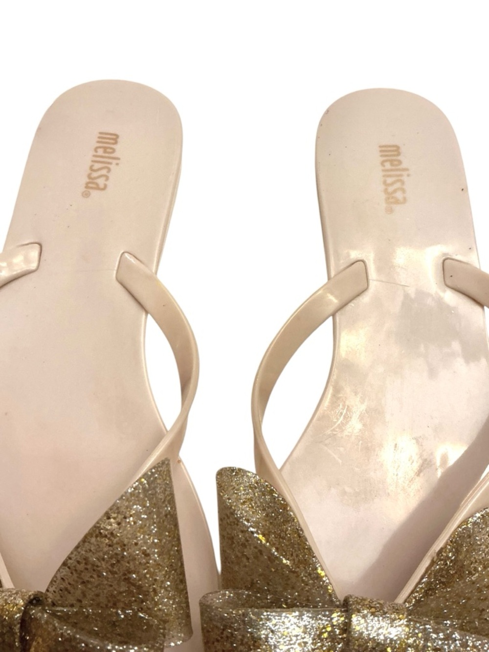 Melissa Harmonic Bow III PVC Gold Glitter Bow Flat Thong Flipflop Sandal Size: 8 - Picture 5 of 15